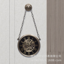 欧式齿轮机器挂表吊挂链条挂钟个性家用复古时钟欧式怀旧石英钟表