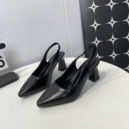 Thick heel pointed temperament French single-layer shoes, one-word head, sandals, banquet 2025 high-end black patent leather high heels