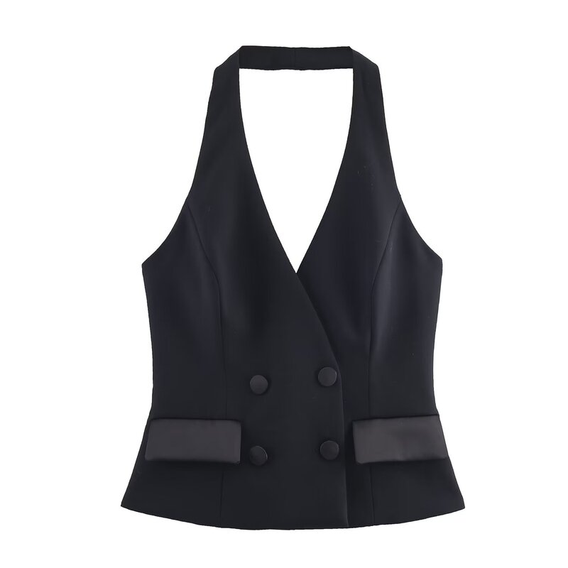 Foreign Trade Autumn and Winter New Women's Clothing French Design Normcore Style Halter Neck Backless Tuxedo Vest 9318597