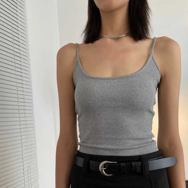 French-Style Stretch Cotton Vintage Cool Camisole for Women, Summer Wear, Slim-Fit Tank Top That Hides Side Breasts