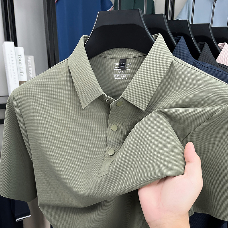 Tiktok Popular Summer Men's Short-Sleeve Solid Color T-Shirt Polo Shirt for Young Men, Youthful Luxury Casual Versatile Top