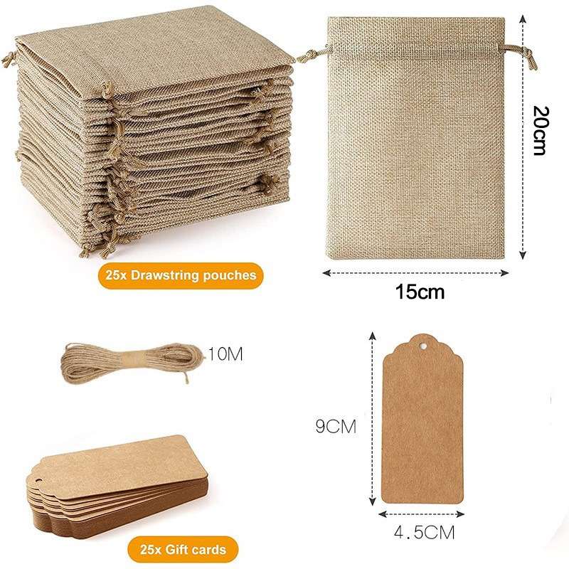 Transfronterizo 25 piezas de lino Paquete de bolsillo bolsa de regalo de la boda bolsa de joyería de Navidad bricolaje bolsa de ropa traje