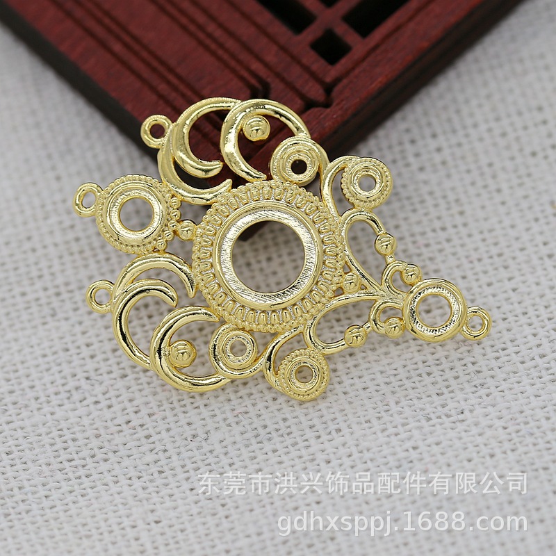 洪兴DIY饰品铜24k金保色33*26MM多宝簪半成品连接配件发簪B1344