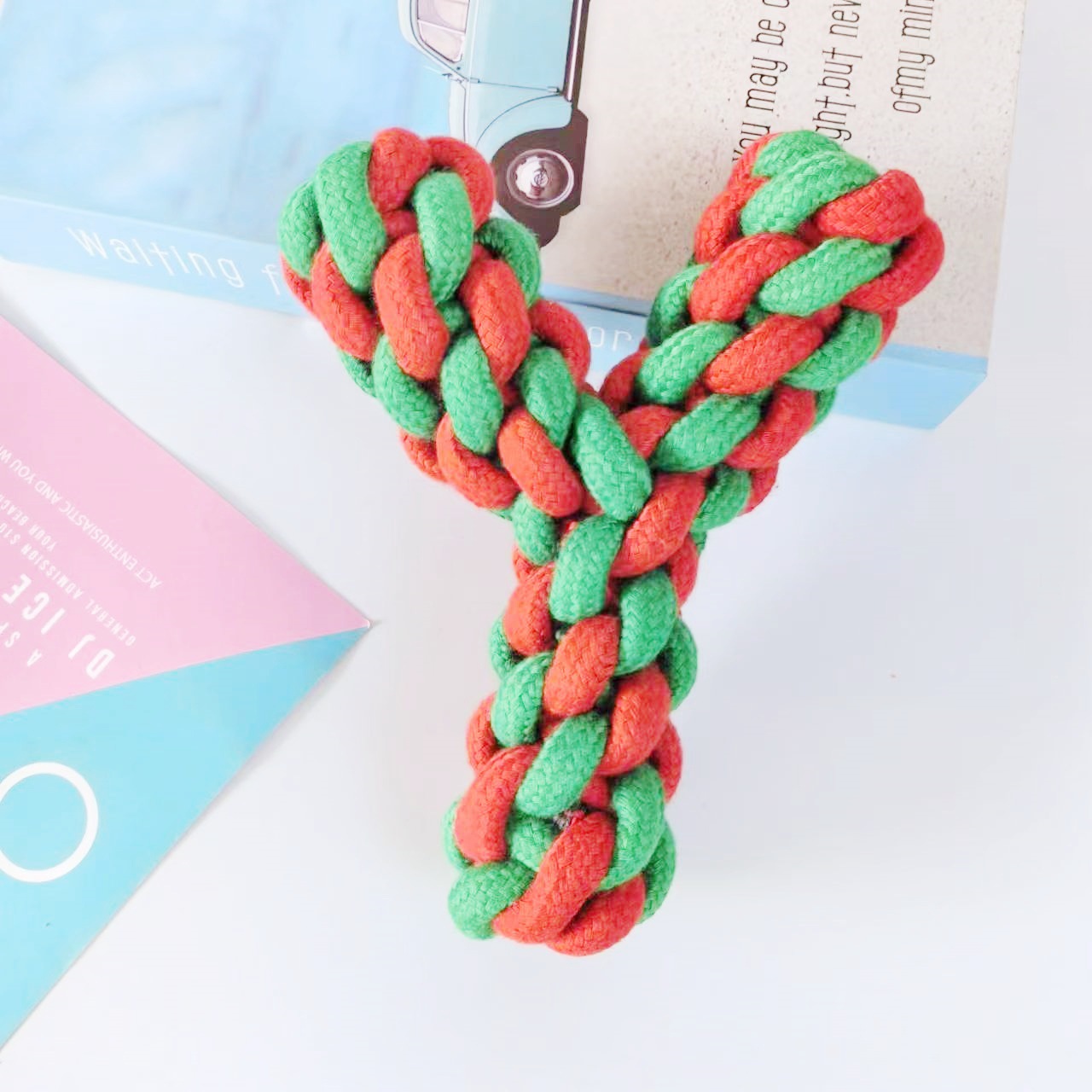 Juguetes para perros de gran venta transfronterizos, juego de juguetes de cuerda de algodón navideños para mascotas, juguete para la dentición, alivio del aburrimiento, juguete navideño con nudos resistentes a las mordidas.