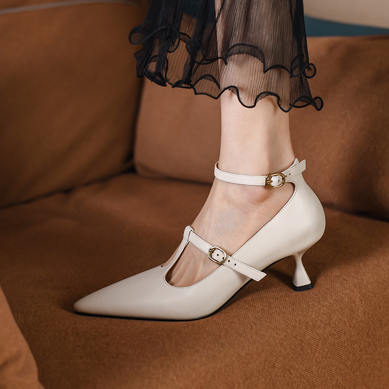 CHIKO Takala Pointy Toe Kitten Heels T-Strap Shoes