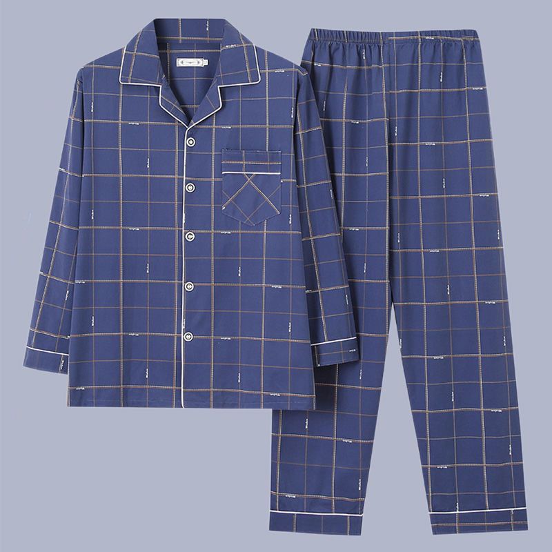 100% algodón pijamas de los hombres de primavera y otoño de manga larga traje de dos piezas más el tamaño suelto de la Juventud de los hombres homewear Delgado