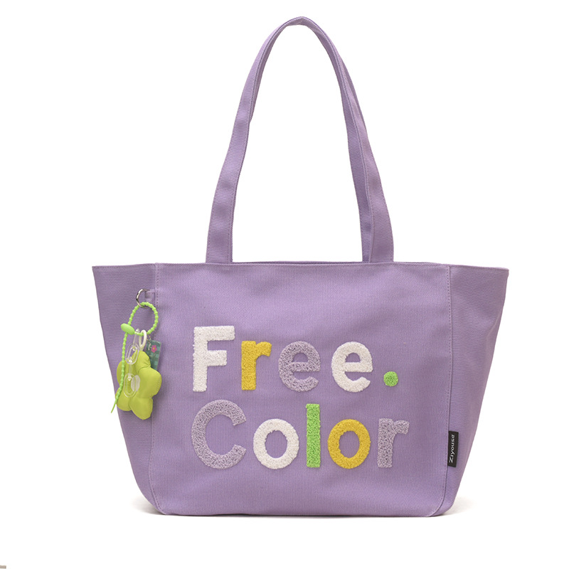 letras de color coreanas bordadas bolsas de lienzo de estilo estilo simple moda versátil bolsas de hombro para estudiantes