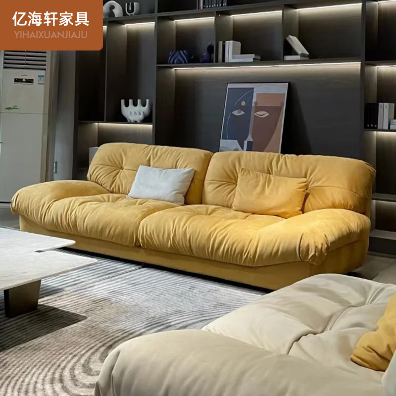 Sofá Minimalista Italiano Tipo Nube para Apartamentos Pequeños, Muebles de Sala de Estar Nórdicos, Sofá de Tres Plazas de Tela de Plumón y Tela Tecnológica con Madera Maciza