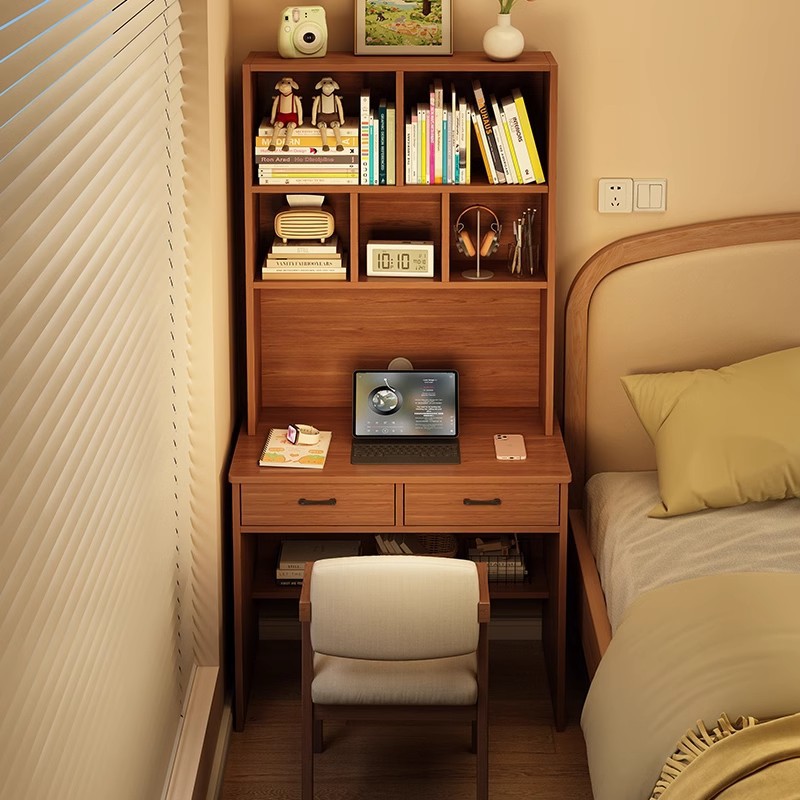 Estante de escritorio de casa pequeña, escritorio de estudio para estudiantes, escritorio de escritorio para dormitorios, escritorio estrecho de madera sólida contra la pared