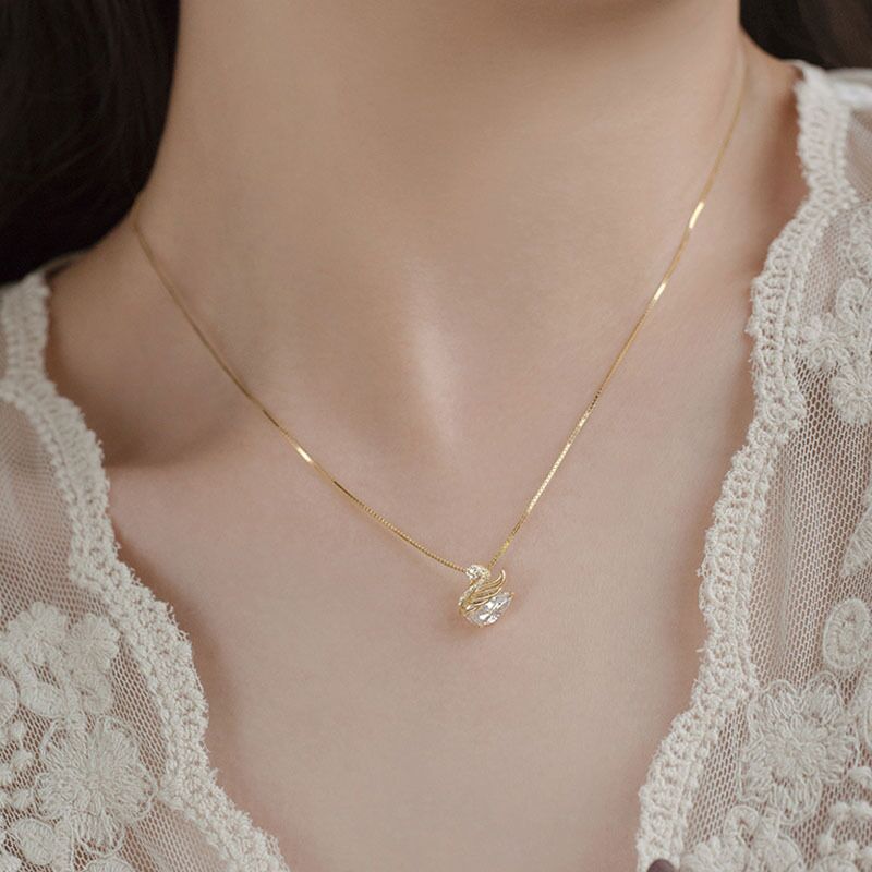 925 sterling silver Chain Material 1 Piece 925 Sterling Silver Swan 925 Sterling Silver Box Chain Pendant Necklace