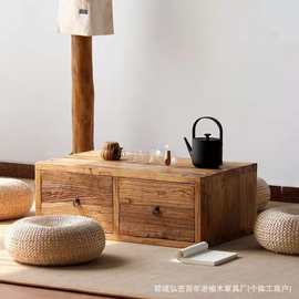 老榆木茶几茶桌新中式实木飘窗桌矮炕桌禅意泡茶阳台简约柜榻榻米