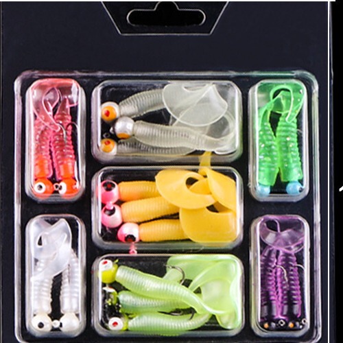 Luya bait boxed lead hook single tail suit Luya hook Soft Bait single tail curling maggots combination Mandarin fish beading bass