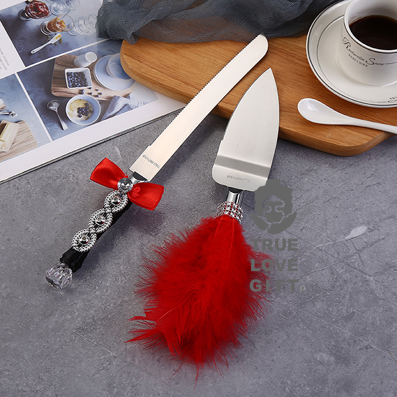 exquisite wedding gift Feather decorate Cake knife baking tool wedding scene prop wedding Keepsake