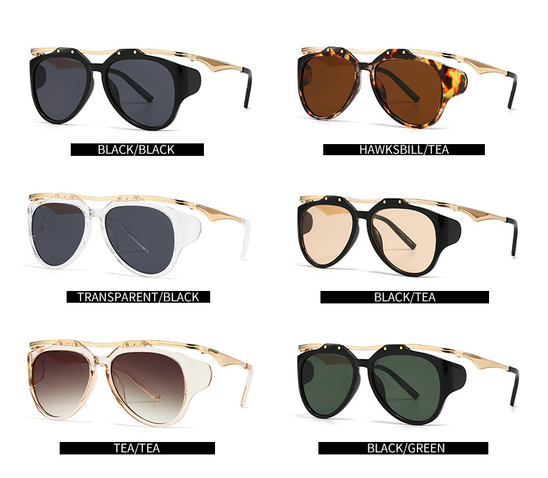 Commercio estero Esplosioni transfrontaliere Occhiali da sole Fotografia di strada europea e americana Ins Internet Modello rosso Occhiali da sole geometrici in metallo Donna LH16_voghion.com