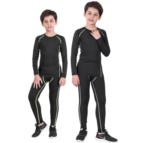 Children's tight long pants, boys' leggings, running training suits, basketball and soccer sports sets, quick-drying tops, fitness clothes