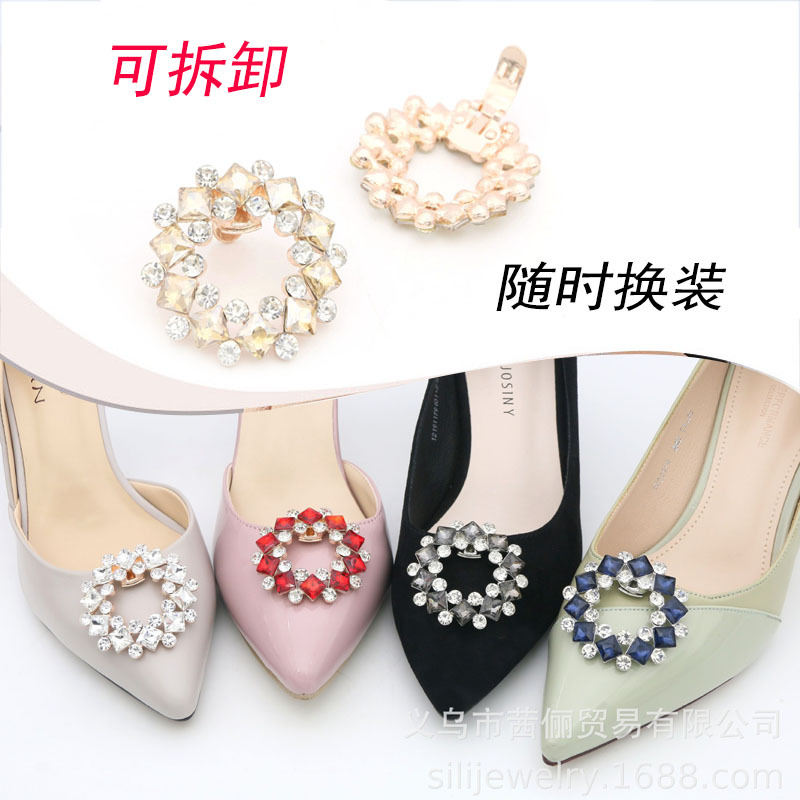 Hebilla de flor de zapato extraíble nupcial transfronteriza hebilla de zapato de cristal decoración de la correa del zapato hebilla redonda hebilla decorativa zapatos de tacón alto Accesorios