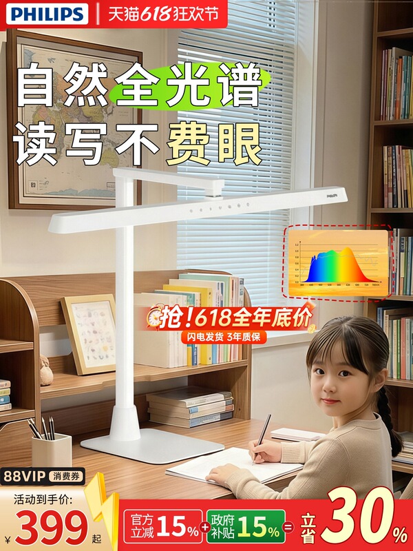 Philips Full-Spectrum Eye-Protecting Study Desk Lamp for Students and Children, Anti-Myopia Writing and Reading Lamp, National Aa Grade