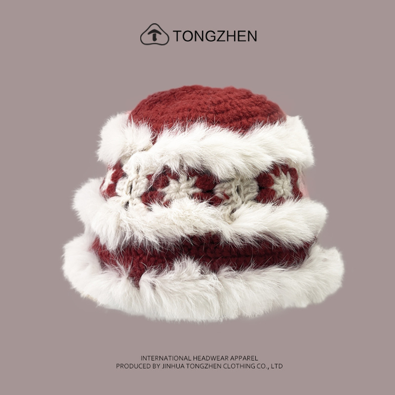 China-Chic Kaninchenhaar Löwe Erwachen Niedlicher Plüsch-Tigerkopf für Kinder, chinesische gestrickte Fischermütze im Winter_voghion.com