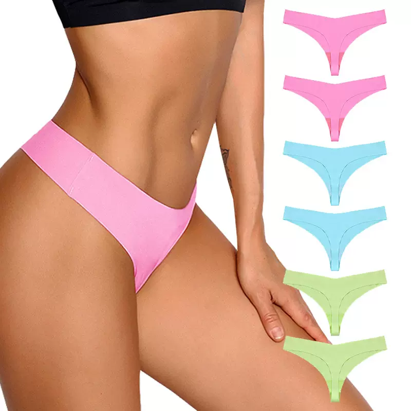欧美无痕冰丝女士内裤丁字裤大码t裤性感亚马逊一片式隐形丁字裤