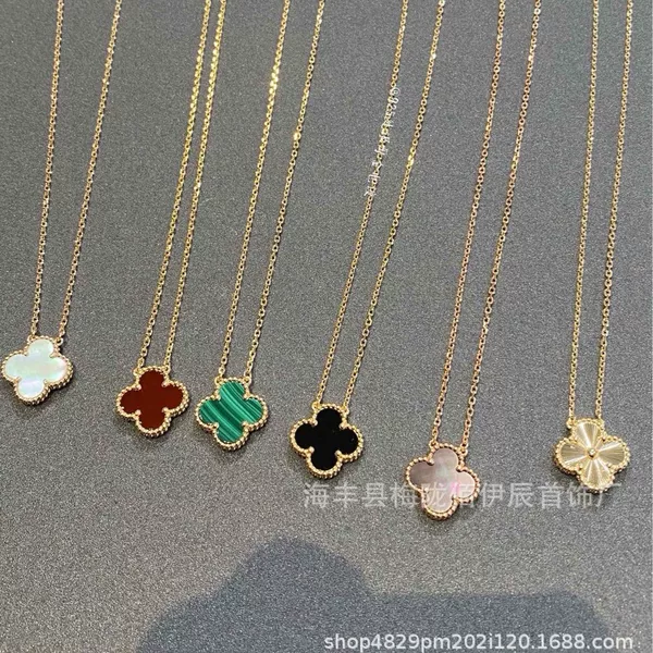 Van Gogh Lucky Four-Leaf Clover Necklace 925 Silver Plated 18K White Mother-Of-Pearl Pendant for Women, Light Luxury High-End Clavicle Chain