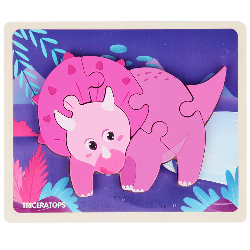 Rompecabezas de dinosaurio cognitivo de dibujos animados transfronterizos para niños nuevos juguetes educativos para bebés rompecabezas tridimensional al por mayor
