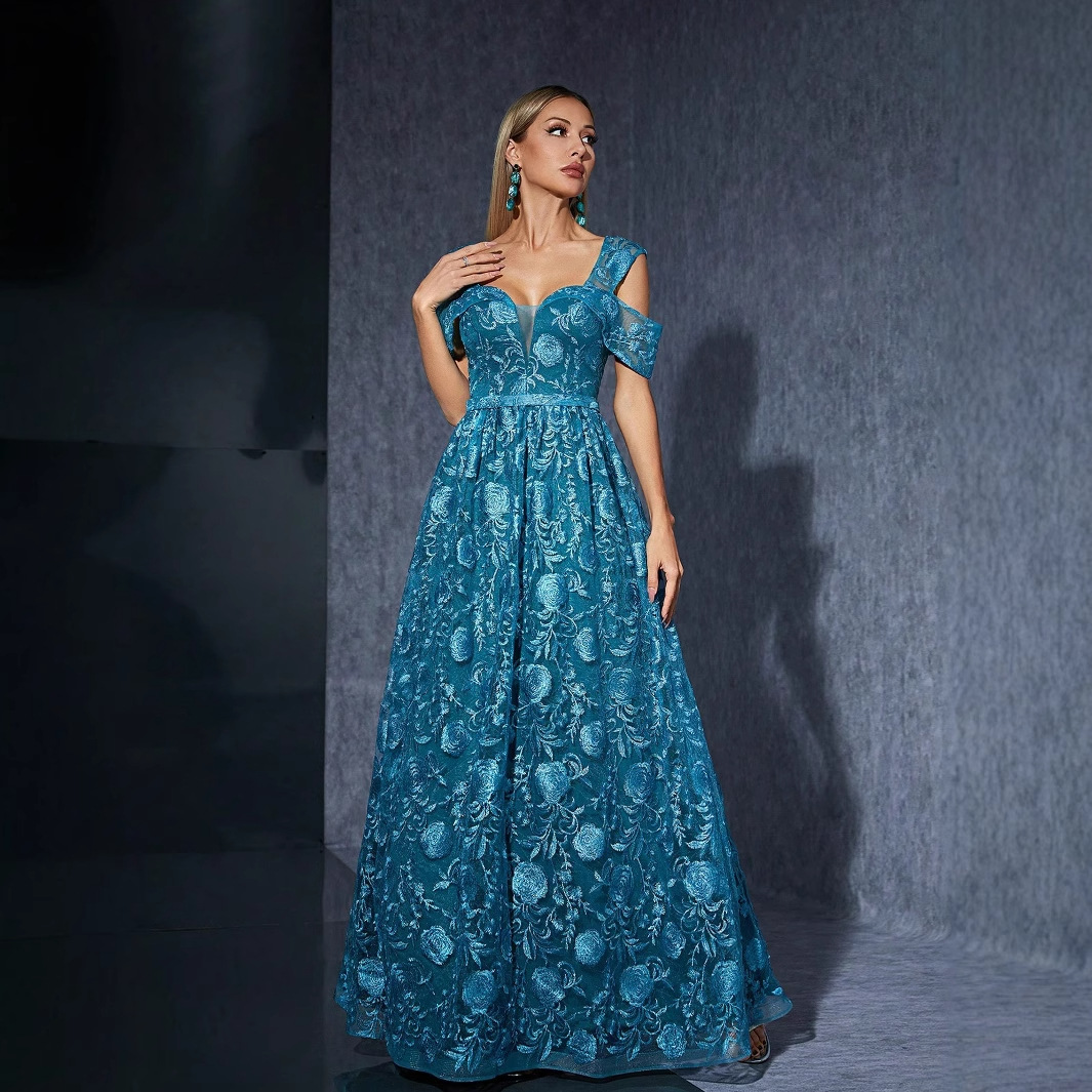 2026 New Style Export European and American Embroidered Long Dress for Photoshoots, Prom, Banquet, Performance, and Evening Dress