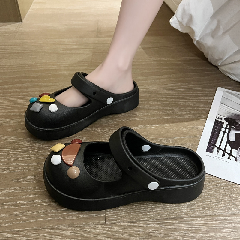 Zuecos de suela gruesa para mujer, para uso en exteriores en verano, duraderos, antideslizantes, engrosados, modernos, tipo pantuflas cerradas para el verano.