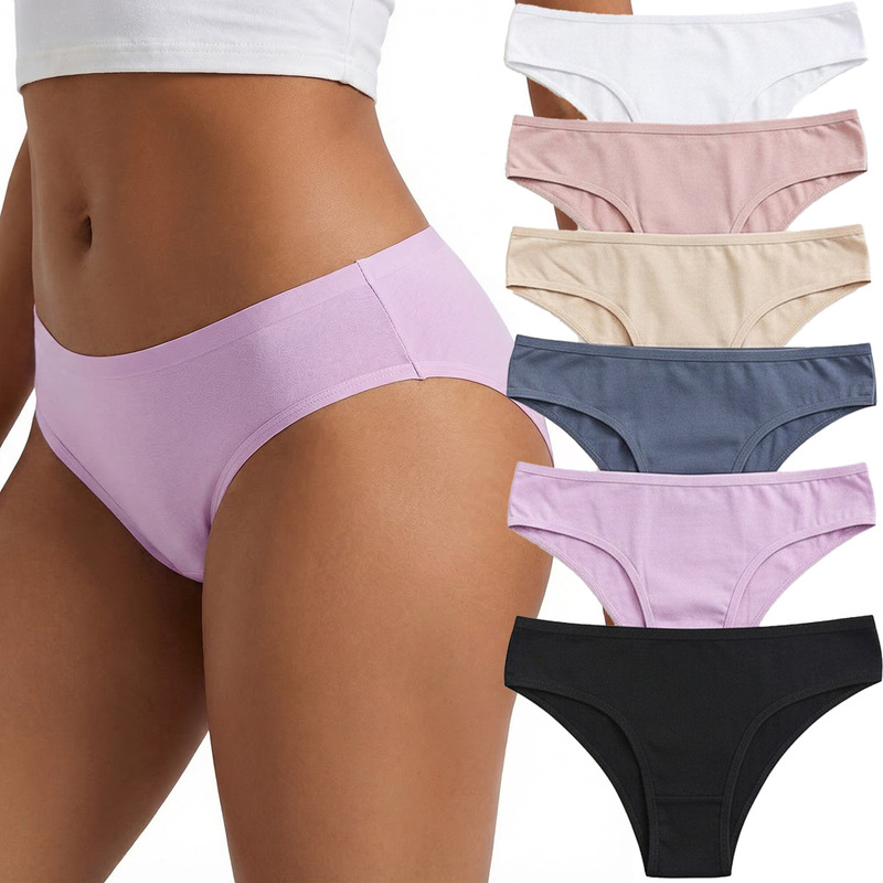 Solid Color Women's Underwear, Low-Waist Bikini Briefs, Close-Fitting, Popular Cross-Border Export Item, Comfortable Women's Briefs