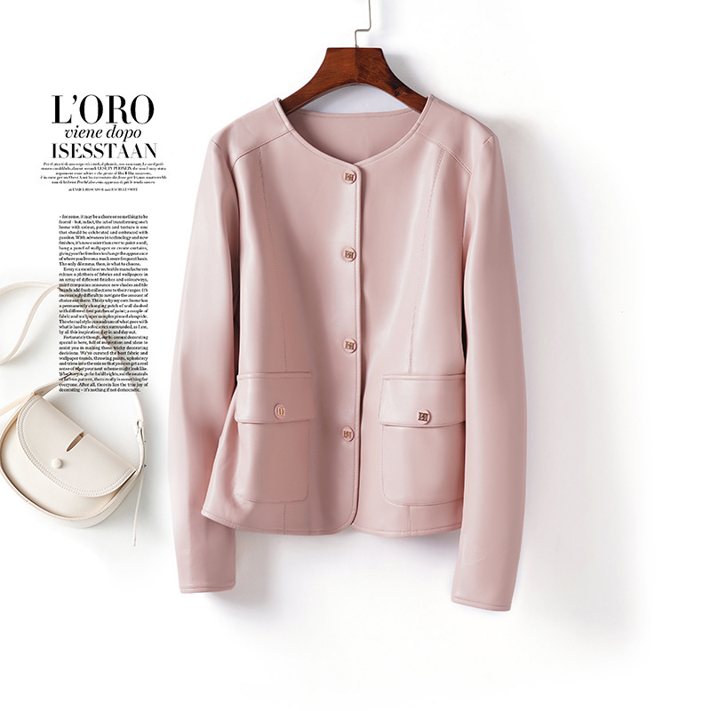 Chanel-Style Short Leather Jacket for Women 2026 Spring and Autumn New Model Petite Elegant Round-Neck Biker Leather Jacket Top