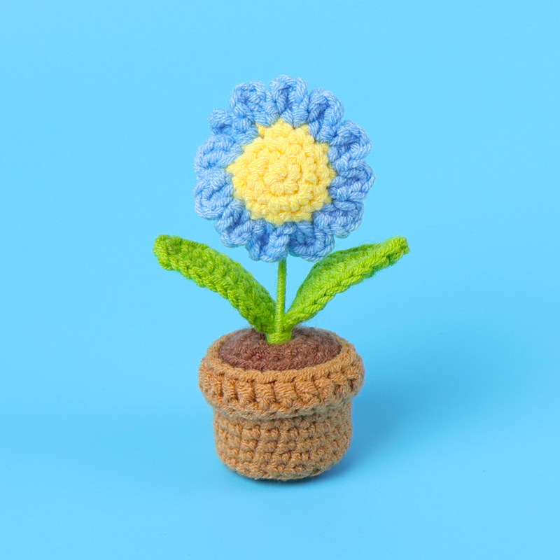 完成品クロスボーダー手作りウールかぎ針編み忘れなしひまわり模擬花鉢植えクリエイティブデスクトップ装飾品車の装飾造花|undefined