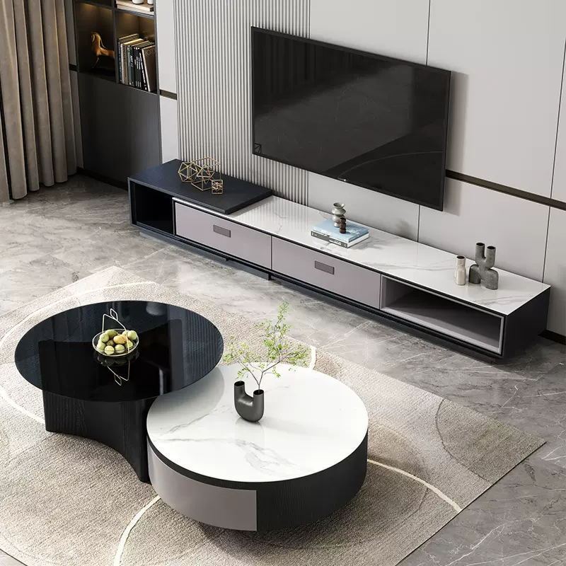 可伸缩圆形小户型意式电视柜