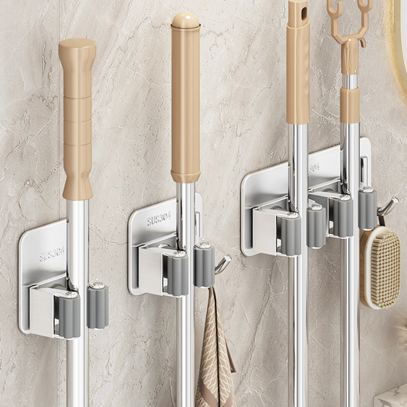 Stainless Steel Mop Hook Broom Clip No-Drill Bathroom Wall-Mounted Fixed Buckle Broom Holder Storage Organizer Stainless Steel Mop Hook Broom Clip No-Drill Bathroom Wall-Mounted Fixed Buckle Broom Holder Storage Organizer