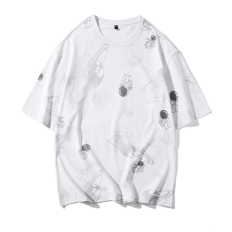 2025 New Tops Summer Trendy Casual Short-Sleeved T-Shirts Simple Astronaut American Couple Wear Versatile Long-Sleeved