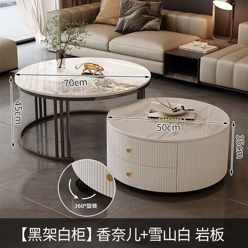 Cream Italia tabla de roca retráctil mesa de té lujosa moderna combinación simple sala de estar pequeña casa mesa redonda