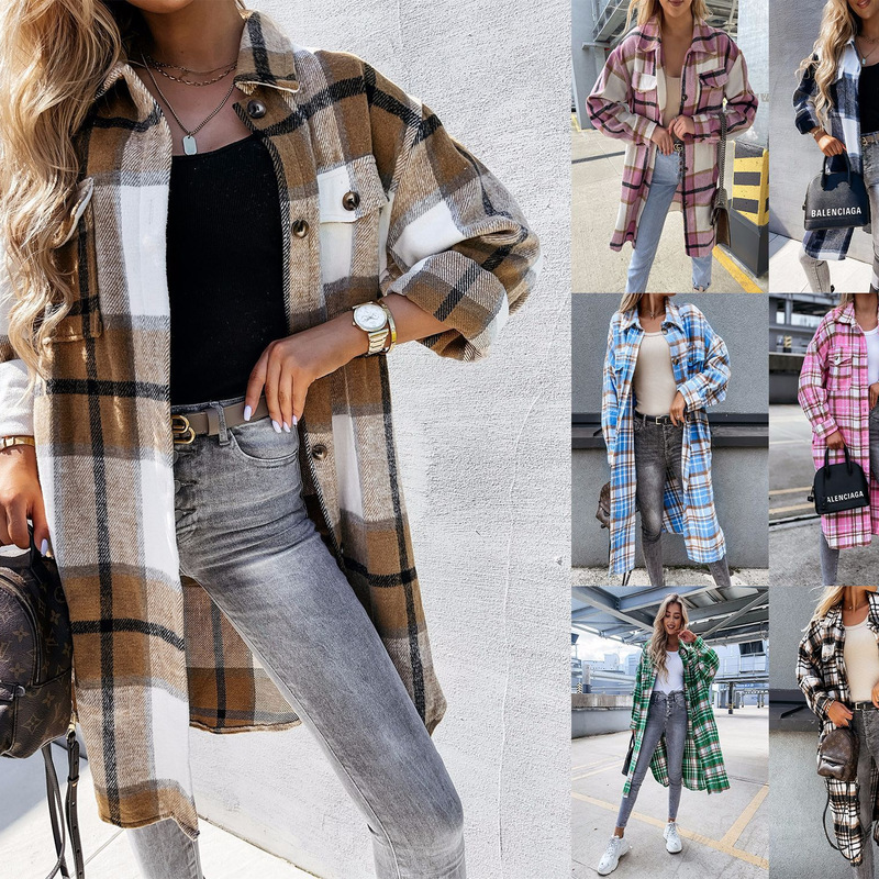 Amazon Independent Station Hot Autumn and Winter Long Single-breasted Lapel Shirt Coat Woolen Coat