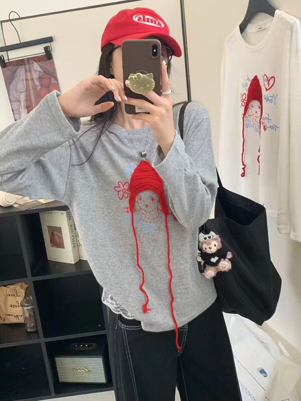 秋季新款韩版休闲时尚减龄卡通图案宽松大码长袖T恤打底衫女1145|undefined