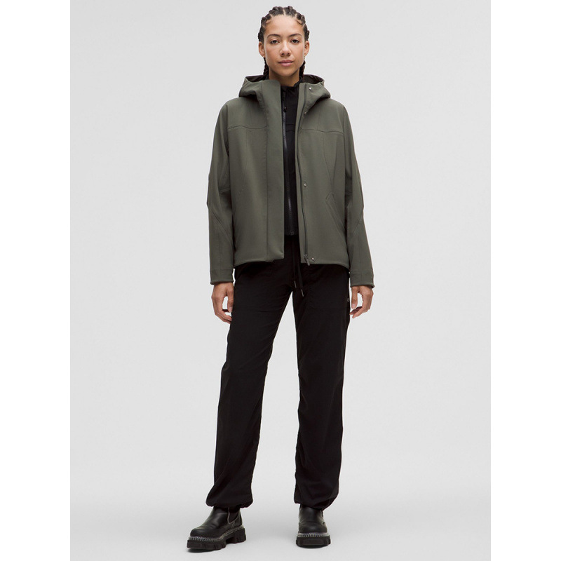 The Same Style of Fleece-Lined Softshell Yoga Jacket with Drawstring, Outdoor Windproof and Breathable Sports Windbreaker Jacket for Women