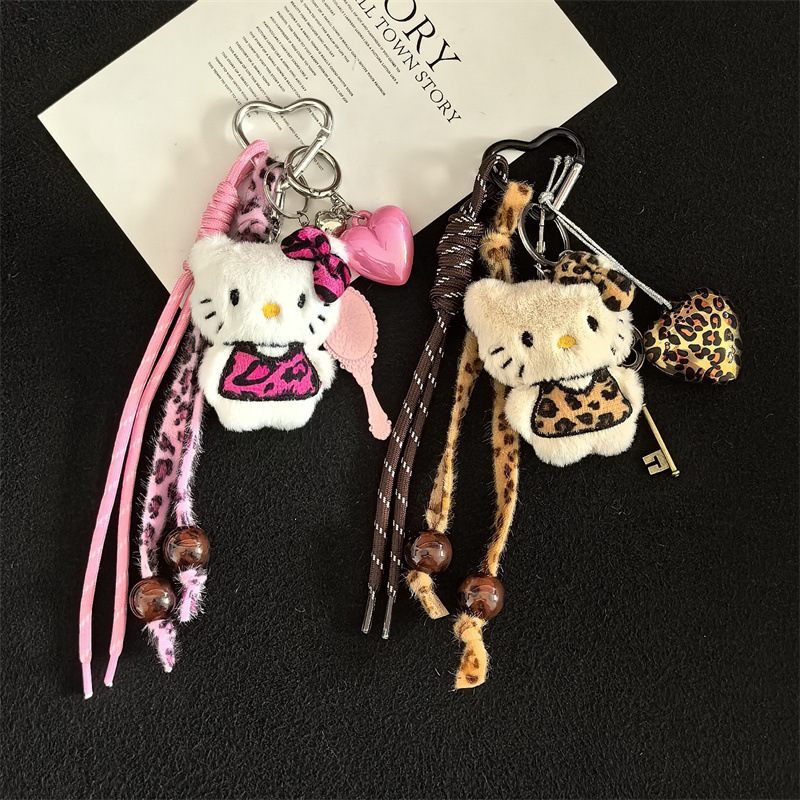ヒョウ柄 KT 猫車のキーホルダーペンダント綿人形漫画シリーズバッグペンダント|undefined