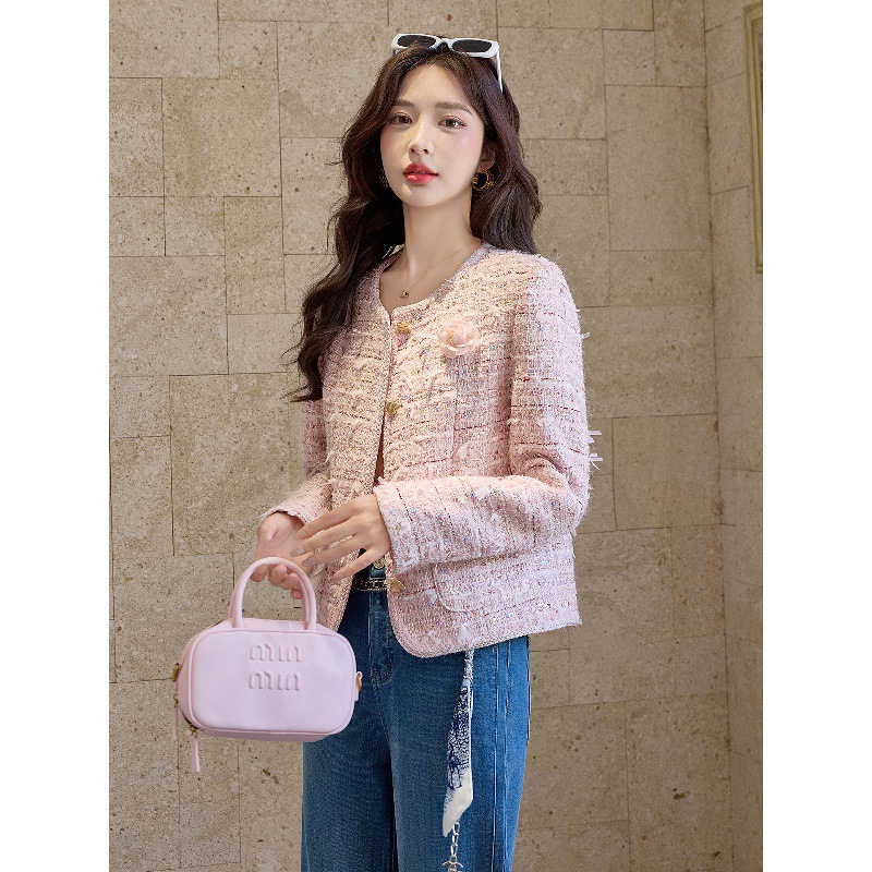 Pink French-Style Chanel-Inspired Jacket 2025 Autumn New Model Baidu Elegant Petite Stunning Tweed Short Coat