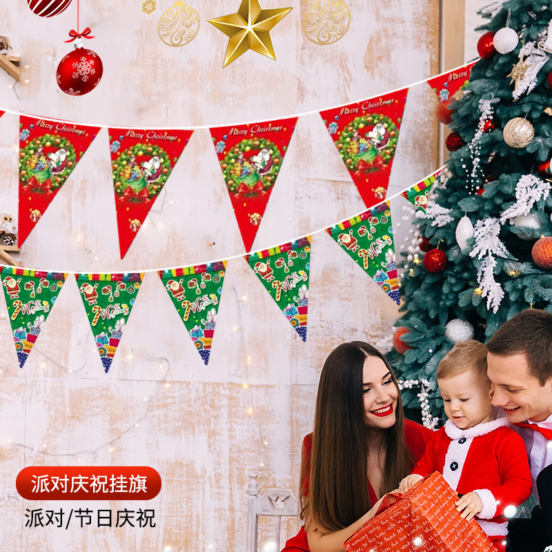 Bandera de triángulo de Navidad tira banderas Feliz Navidad fiesta de Navidad diseño de fondo banner decoración al por mayor