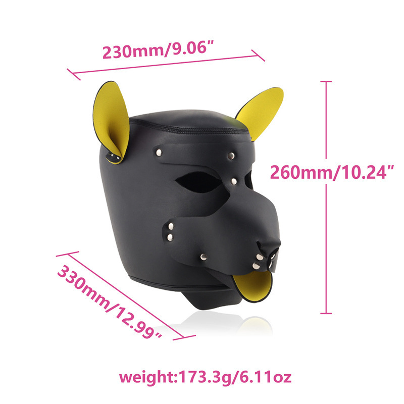 Leather Dog Head Mask with Purple Ears, Human K9 Costume Headgear — detail image 27