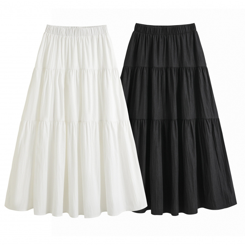 Fitted solid color summer long skirt