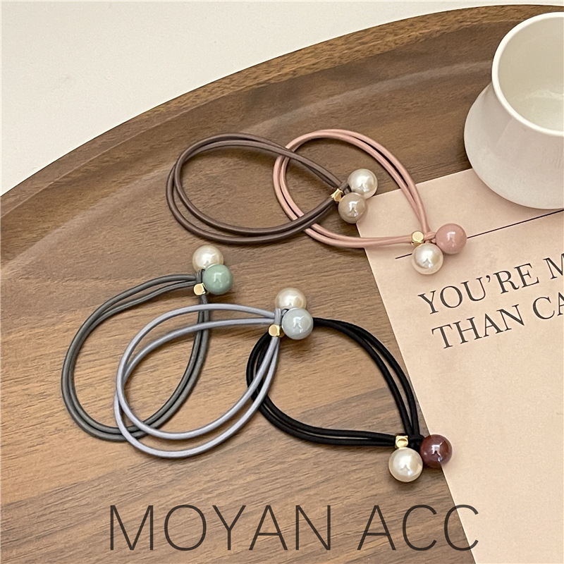 Simple colorful temperament headband niche design high ponytail hair tie hair rubber band pearl hair rope hair accessories