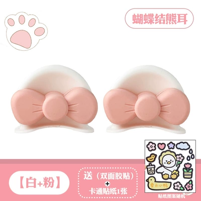 Helmet Top Decoration Cat — Motosiklet dəbilqələri - bear-ears-bow-white-pink-comes-with-4-pieces-of-base-glue-cartoon-stickers