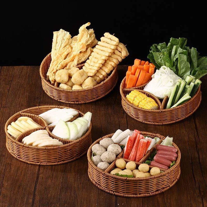 Chinese -style retro vine -edged platter hotpot Vegetable mushroom ingredients ingredients, splitted spontaneous spoil barbecue commercial creative tableware