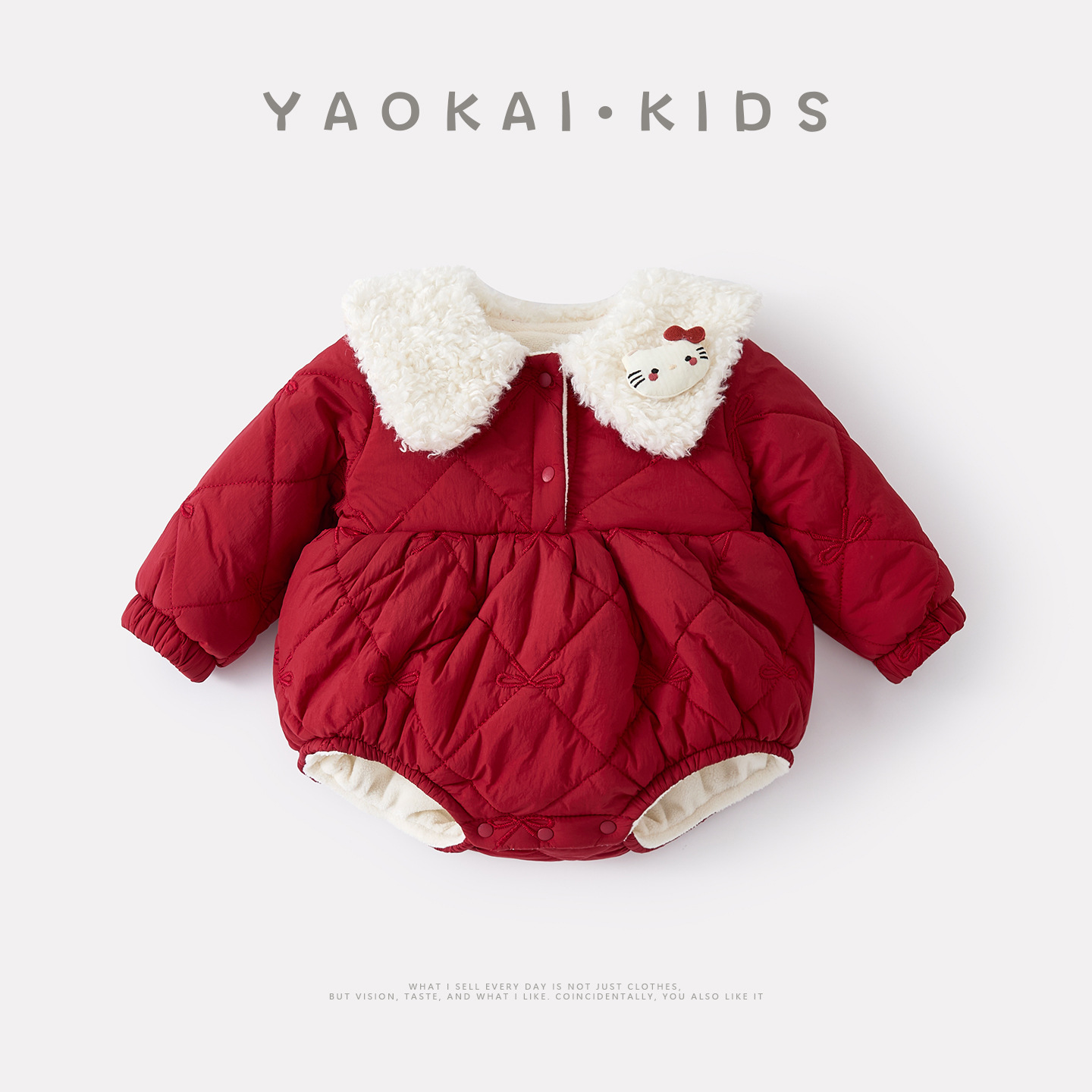 2025 Winter New Style Infant Quilted Cotton Fleece Cartoon Romper for Baby Girls, Stylish Thickened Warm Fur Collar Jumpsuit