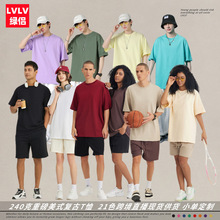 LVLV男装|跨境夏季美式复古纯棉重磅短袖T恤宽松硬挺潮牌一件代发