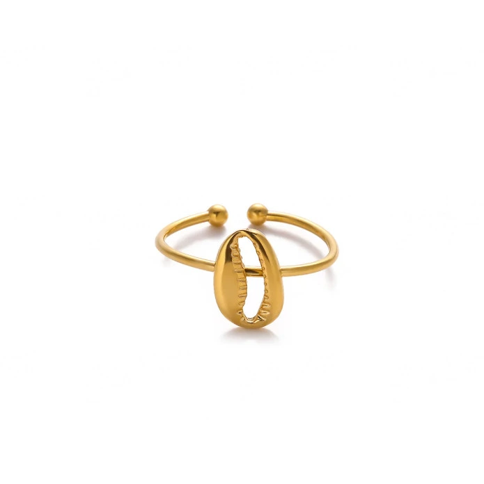 Adjustable Marine Shell Ring, Gold-Plated Beach Accessory, One Size (0.005 kg)