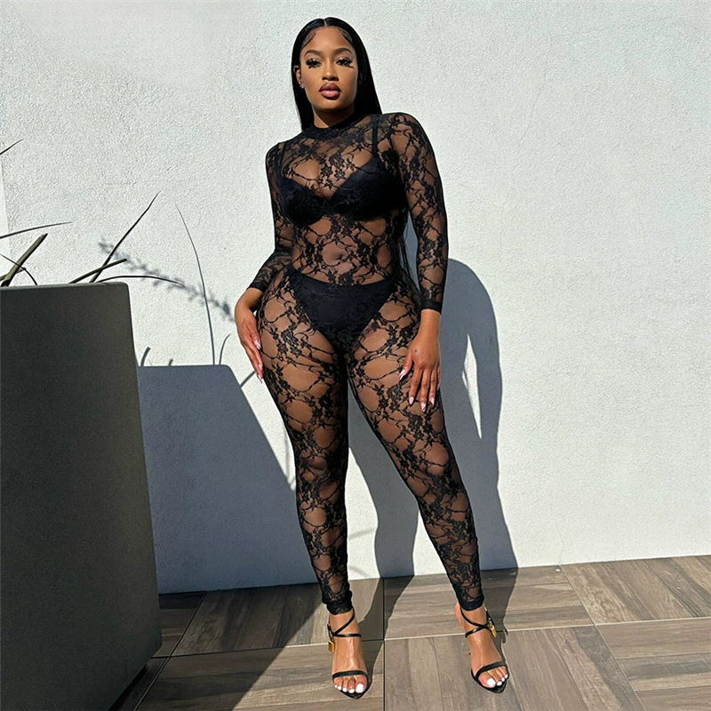 Summer sexy long-sleeve, bodysuit, overall, European style, round collar