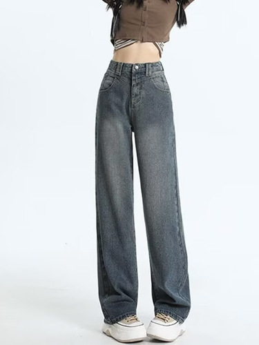 American Retro Straight Leg Women's Spring Summer Narrow Wide Leg Pants for Petite Women High Waist Slimming Loose Floor-Length Pants